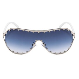 helena Oversized Pilot Sunglasses Women Fashion One Piece rivetSun Glasses Mask Goggle Trendy Metal Frame Oval Shades S67, C4, Medium