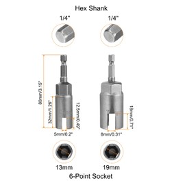 HARFINGTON 2pcs Hex Nut Driver Drill Bit Set 13mm 19mm 6-Points Socket 1/4" Hex Shank Nut Setter CR-V Steel Quick-Change Nut for Power Drills Impact Drivers