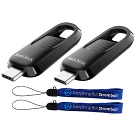 SanDisk 2-Pack Ultra Slider 256GB USB Type-C Retractable Flash Drive Up to 400MB/s Read Speed (SDCZ480-256G-G46) Bundle with (2) Everything But Stromboli Lanyards