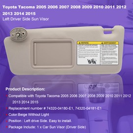 NHILES Left Driver Side Sun Visors Compatible with Toyota Tacoma 2005-2012 Without Light #74320-04181-B1 Beige