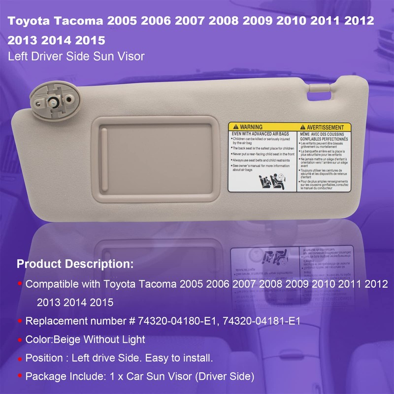NHILES Left Driver Side Sun Visors Compatible with Toyota Tacoma
