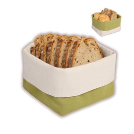 slowroom Bread Basket Made of Cotton, Naturbaumwolle, Olive Pattern 12.5 x 12.5 x 10 cm
