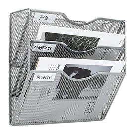 PAG Hanging Wall File Holder Mail Organizer Wall Mount Document Letter Rack, 3-Tier, Silver