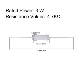 uxcell 40Pcs 4.7K Ohm Resistor, 3W 5% Tolerance Metal Oxide Film Resistors, Lead, Flame Proof for DIY Electronic Projects and Experiments