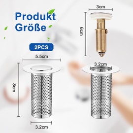 SKENGWEL 2 Pieces Drain Plug Sink, 304 Stainless Steel Pop Up Drain Strainer, Drain Plug Sink with Hair Strainer, Sink Plug Anti Clogging Sieve Drain Strainer for 32-55 mm Drain Hole