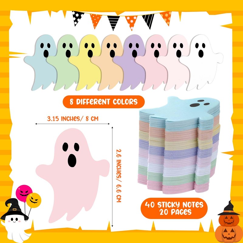 Ctosree 40 Pack Halloween Ghost Sticky Notes 8 Pastel Color