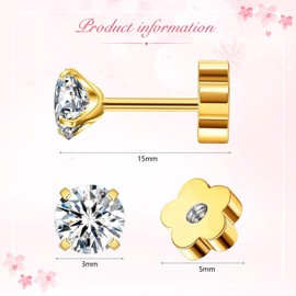 Geburtsstein Ohrstecker mit 3mm Zirkonia für Damen,Birthstone Flach Zurück Ohrringe für Frauen Sensitive Ohrstecker Geschenk für Geburtstag (Juli)