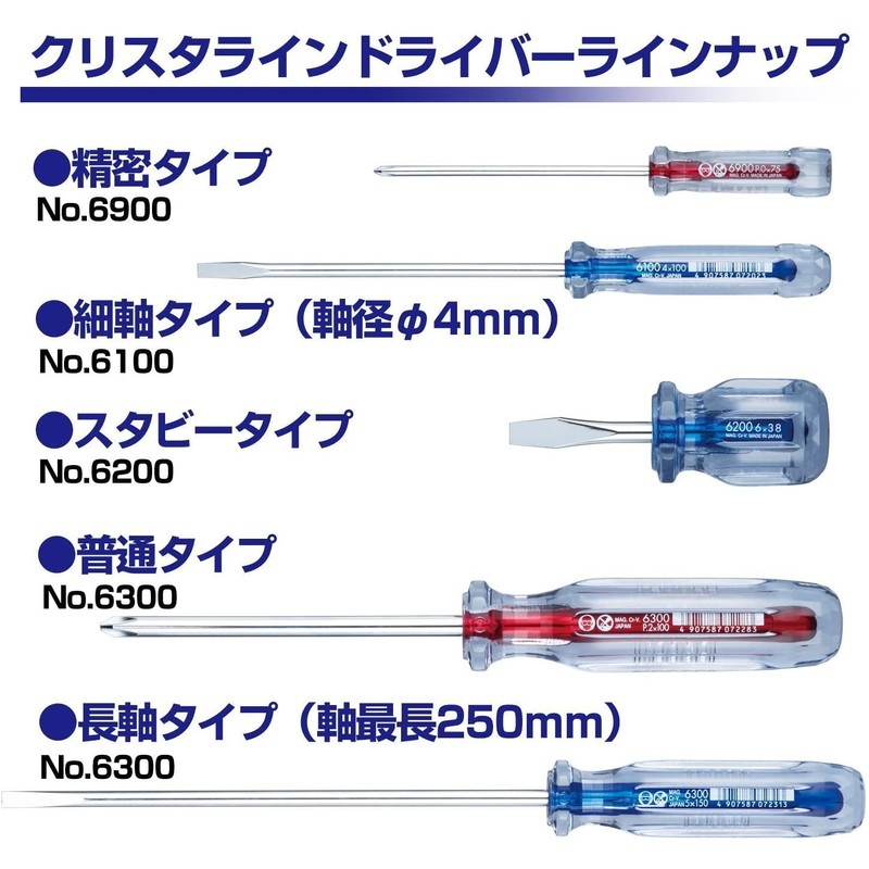 Vessel Crystalline Screwdriver, Thin Shaft Type, +0 x 3.9 inches