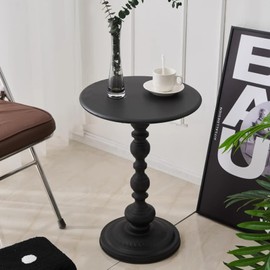 Pedestal Metal Round Side Table, Sofa Table, Small TV Tray for The Sofa in The Living Room and Bedroom, Bed, Chair, Mini Coffee Table, 20.47 (H) *11.8 (W)，Black
