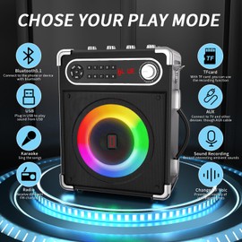 Karaoke Machine, Portable Bluetooth Speaker with 2 Wireless Microphones, Karaoke Microphone with Bass/Treble Adjustment, PA System with Remote Control, Lights, Support USB/TF/REC/FM/AUX/TWS for Party
