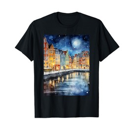 Europe Copenhagen Nyhavn Watercolor Theme T-Shirt
