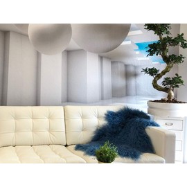 Hollert Lambskin Tibet Sheepskin Monglolic Sheepskin Curly Very Soft Real Fur Decoration Runner Rug Size 90-100 Blue