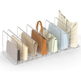 Bag & Purse Organizer for Closet: Adjustable Clear Handbag Storage Shelf - Plastic Clutch Dividers for Closet Organizers and Storage - Keep Carteras & Pocketbook Upright