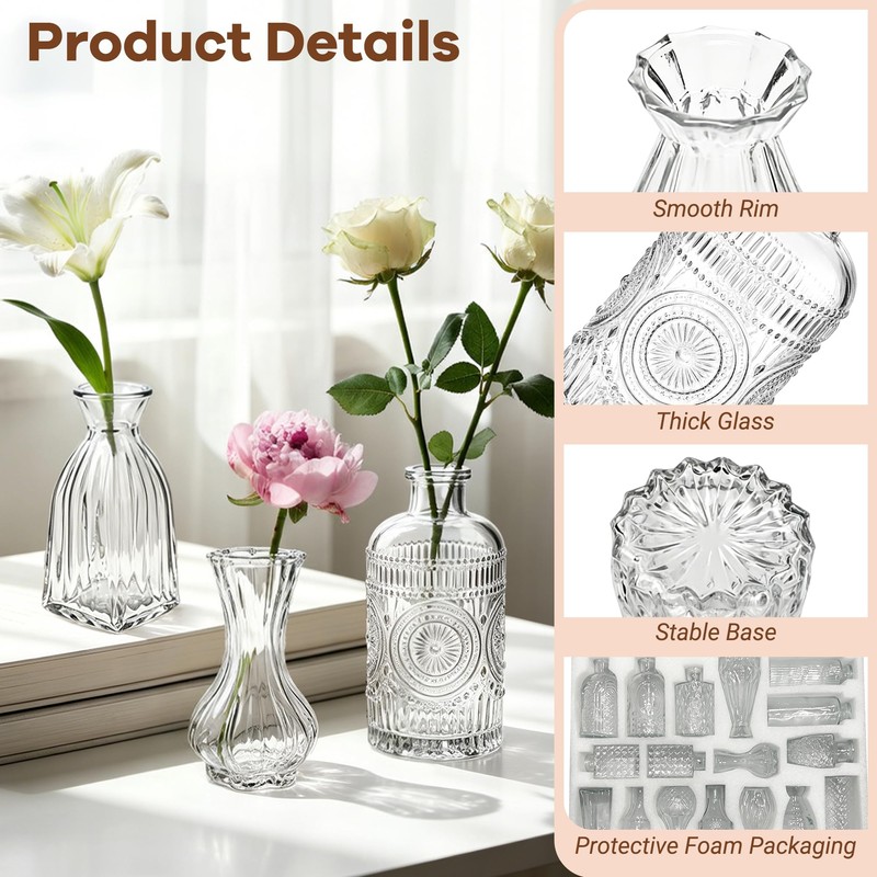 HTTBEIZI 40 Pack Glass Bud Vases in Bulk, Clear Small
