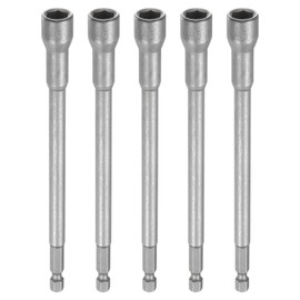 HARFINGTON 5pcs Nut Driver Drill Bit 9mm Metric Impact Socket 1/4" Hex Shank 6" (150mm) Extra Long Magnetic 6-Point Sockets Quick-Change CR-V Steel Bolt Setter for Power Drill Drivers