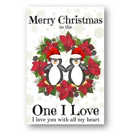 Second Ave One I Love Christmas Wreath Penguin Love Romantic Xmas Holiday Festive Greetings Card