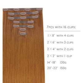 WENNALIFE Seamless Clip In Hair Extensions Human Hair, 16 Inch 130g 7pcs Auburn Ginger Real Hair Extensions Clip in Human Hair Invisible PU Skin Weft Natural Remy Human Hair Extensions