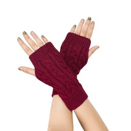 HSTWODE Fashion Women's Fingerless Gloves, Winter Warm Hand Protection Half Finger Gloves, Thumb Hole Fingerless Wrist Gloves, Burgundy red