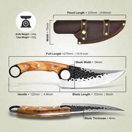 STARFISH 6 Inch Full Tang Forged Viking Chef Knife, 440A Steel Blade Olive Wood Handle with Leather Sheath for Home Cooking Camping BBQ Gift for Men