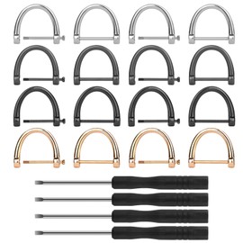 16Pcs D-Rings Screw-in Shackle Set, Horseshoe U Shape Metal Rings for Leather Craft, Purses, Keychains, and DIY Projects with 4 Screwdrivers (Gold, Silver, Black, Bronze)