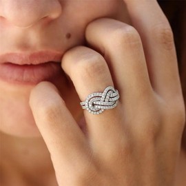 AZQ 925 Sterling Silver Shiny Full Diamond Gemstone Ring 18K Gold Criss Cross Cubic Zirconia Promise Rings CZ Diamond Multi Row Cocktail Rings Eternity Engagement Wedding Band Ring Z.74 (US Code 5)