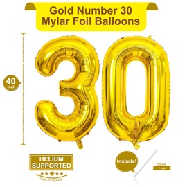 40 Inch Gold 30 Number Balloons Giant Jumbo Huge 30 Foil Mylar Helium Number Digital Balloons Gold Birthday Mylar Digital Balloons Dirty 30th Birthday Party 30th Anniversary Events Party Decorations
