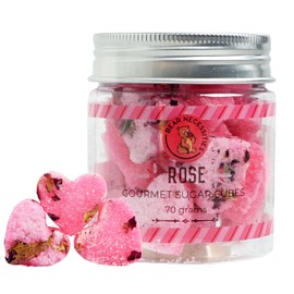 Bear Necessities Gourmet Rose Infused Heart-Shaped Sugar Cubes w/ Edible Rose Petals – Handcrafted w/ Pure Cane Sugar – Perfect for Tea, Coffee & Cocktails – Hostess Gift & Bar Accessory - 70g Jar - About 20 Cubes