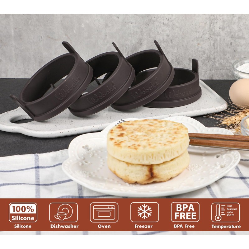 Webake Silicone Crumpet Rings Nonstick 3.5 inch Standard Size English