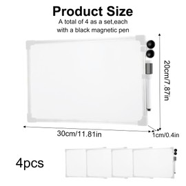 4 Pcs Small White Board, 7 x 11 Magnetic Mini Wall Dry Erase Board with Black Dry Erase Marker Pen 2Magnetic Buckle for Home Office