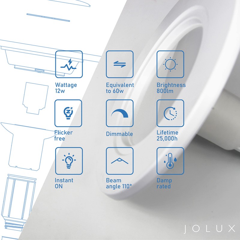 Jolux 5/6 Inch LED Can Lights Adjustable Recessed Retrofit Downlight,12W=60W,2700K
