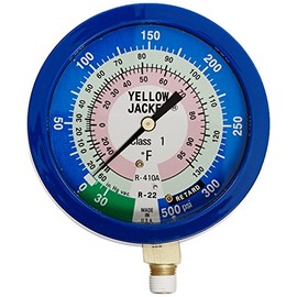 Yellow Jacket 49516 3-1/2" L/F (Degrees F) Blue Compound Gauge, 30", 0-300 psi, R-22/410A