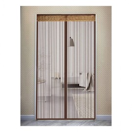 Brown Striped Magnetic Front Door Mosquito Net Screen 100x210cm