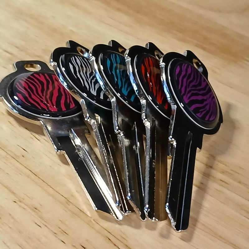 5 Key Set Zebra Epoxy Nickel Plated House Keys Compatible