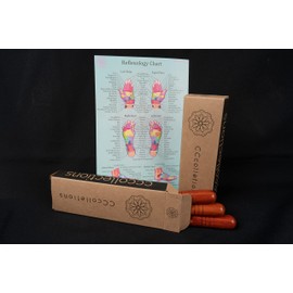 Massage toolsets with CHART for Professionals Foot Hand Massage Wooden Stick Reflexology (3 Sticks + Chart)