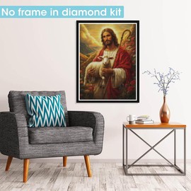Pavemlo Diamond Painting Kits Jesus Sheep, DIY 5D Diamond Embroidery Painting Kits Man, Full Drill Crystal Set Rhinestone Embroidery Pictures DIY Diamond Painting for House Wall Decoration 30 x 40 cm