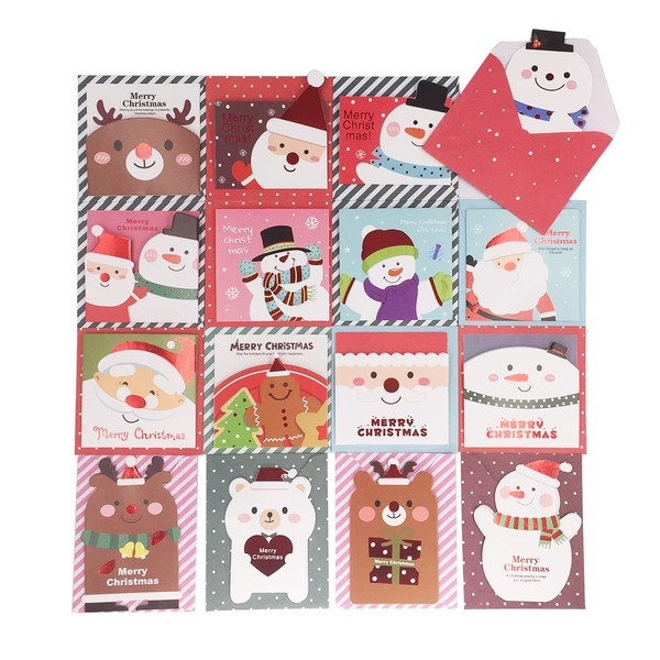 Merry Christmas Xmas Greeting Cards, Cartoon Fun Christmas Gift Greeting Cards- 32 Cards & Envelopes- Best Gift Cards for Kids, Families, Friends, Colleague(16 Christmas Designs)