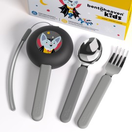 Bentoheaven Bentoheaven Kids Travel Utensils with Case, Food-Grade Stainless Steel & BPA-Free Plastic, Travel Kid Cutlery Set, Dishwasher Safe Fork, Spoon & Case, Reusable Flatware, Silverware for Kids (Vampire)