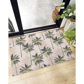 Bath Mat，Palm Tree Tropical Plant Silhouette,Soft Fluffy Doormats Non Slip Carpet Summer Green Botanical Seamless,Shaggy Fuzzy Area Throw Rug for Kitchen/Bathroom/Bedroom 18x30 Inch