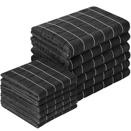 Puomue Microfiber Kitchen Towels and Dishcloths Set, 26 X 18 Inch and 12 X 12 Inch, Set of 12 Bulk Lint Free Dish Towels for Drying Dishes, Black