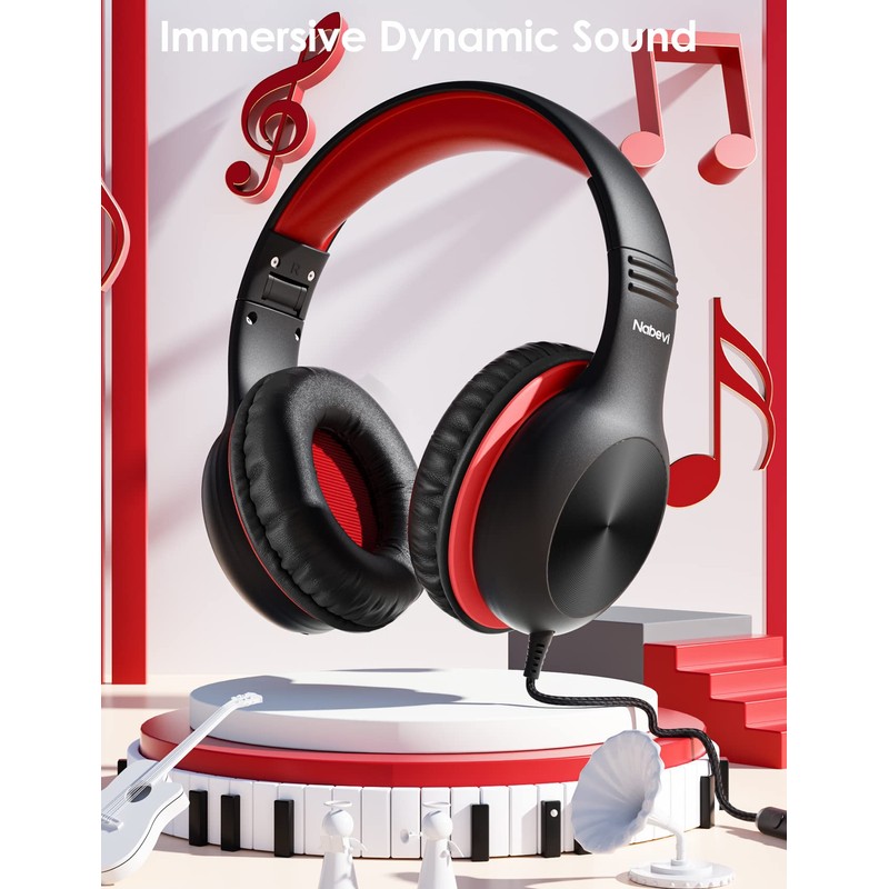 Nabevi Headphones for Kids for School, Kids Headphones with Microphone,