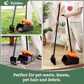 Eyliden Pooper Scooper Broom Set, Include - Dustpan with Lid, Rake, Broom, 35 Waste Bags, 46" Adjustable Long Handle - Yard Lawn Garden Dog Pooper Scooper Leaf Rake, Dust Pan and Broom Combo