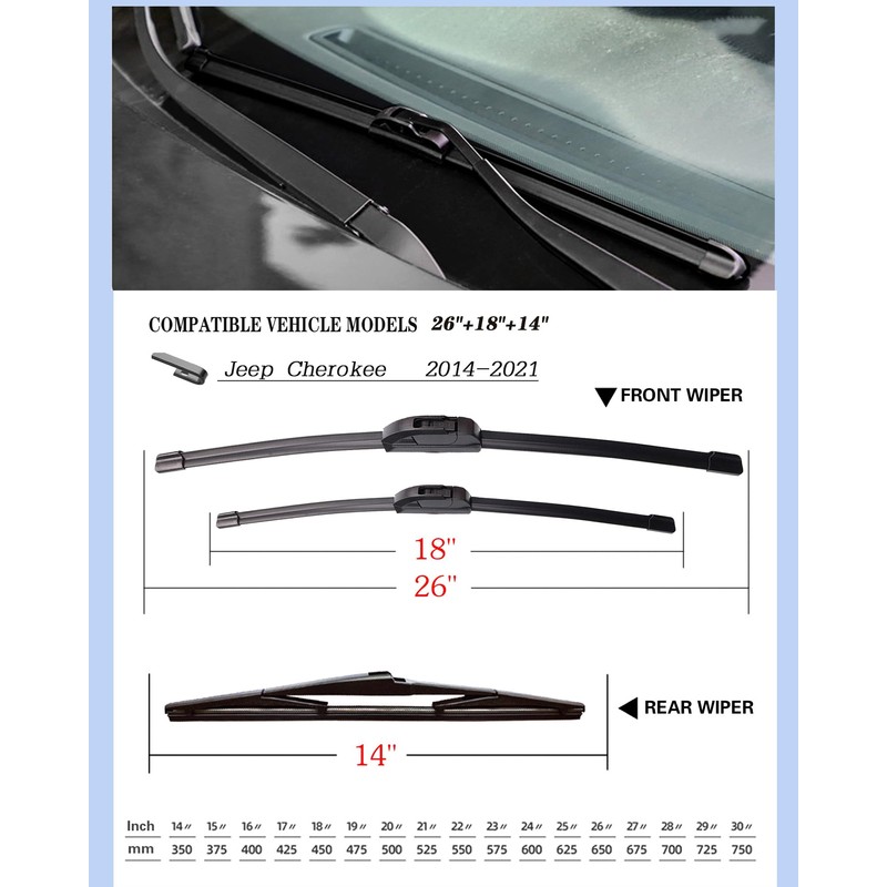 3 Wipers Factory Replacement for Jeep Cherokee 2014 2015 2016