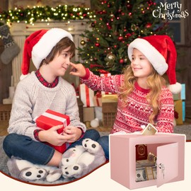 STEELIST Mini Safe Box with Key, Lock Box Safe with Key, Personal Safe with Key Lock, 0.23 Cubic Feet Mini Safe, Steel Security for Hotel, Small Safes for Cash Jewelry Storage, Pink Lock Box