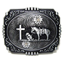 MASOP Vintage Pattern Horseman Cross Rectangle Belt Buckles for Women