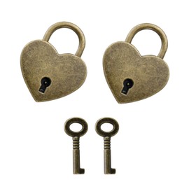 FRUHLING Pack of 2 Padlock with Key Heart Lock Mini Vintage Love Lock Suitcase Lock Small Keyed Alike for Suitcases Luggage Lockers Diary Jewellery Boxes