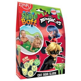 Miraculous Cat Noir Slime Baff Green from Zimpli Kids, 5 x Glow-in-the-dark Miraculous Figures Included, Magically turns water into gooey, colourful slime, Bath Toys, Sensory Gift for Boys & Girls