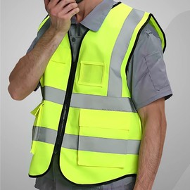 JAMES Hi Vis Viz High Visibility Safety Vest Waistcoats With Zipper & Pockets Reflective Jacket Ideal For Workwear Phone, ID Holder | Waterproof Coats | Machinery Waist (Green, XL)