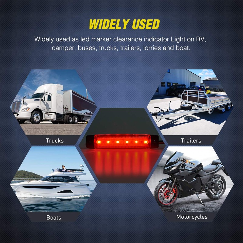 Nilight 10 PCS Red 3.8 Inch 6 LED Side Marker