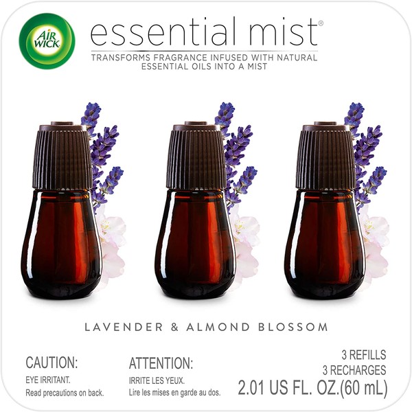 Air Wick Essential Mist, Essential Oil Diffuser Refill, Lavender & Almond Blossom, 3 Count, Air Freshener