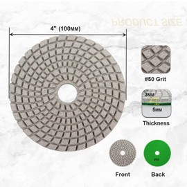 Wet Diamond Polishing Pad 100 mm 6 Pieces Grit 50 Polishing Discs for Granite Marble Artificial Stone Quartz for Angle Grinder SANLEETEK